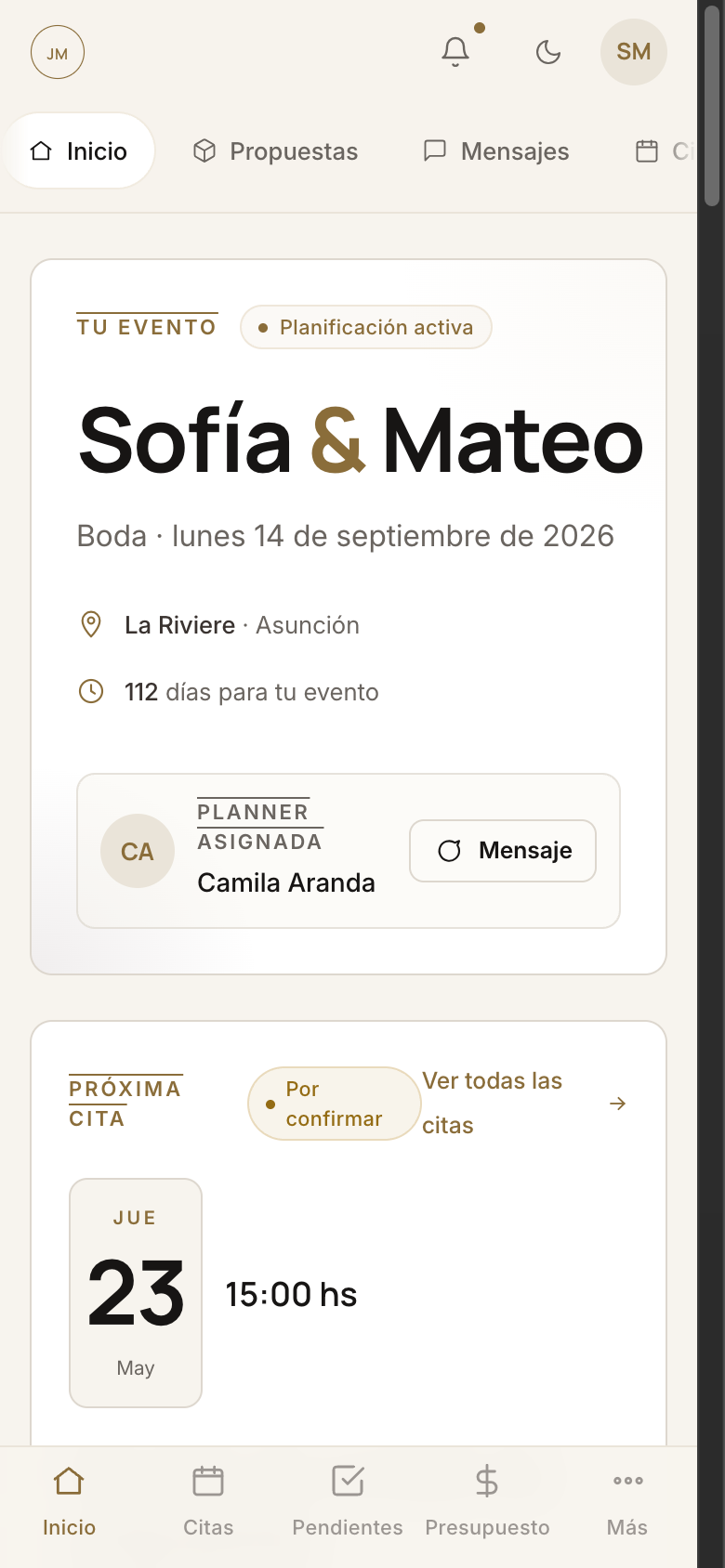Vista previa del portal del cliente
